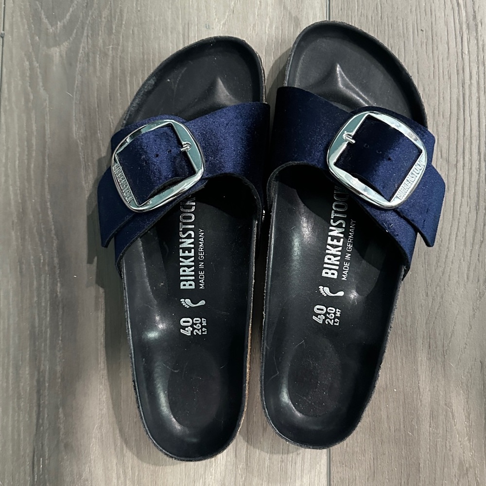EUC Birkenstock Blue Madrid Big Buckle Slide Sandal (Women) size 40 9-9.5